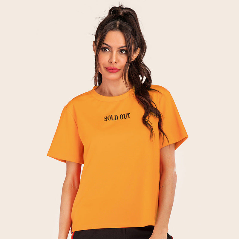 Women's Round Neck Letter T Shirt