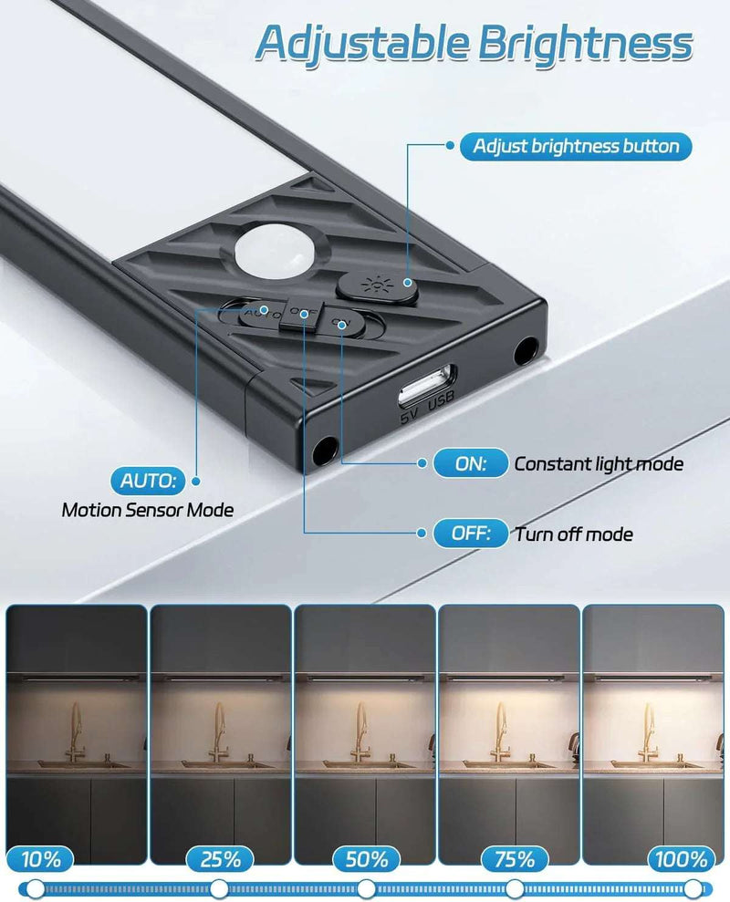 Wireless Motion Sensor Under Cabinet Closet Kitchen Counter LED Night Light 2 Pk