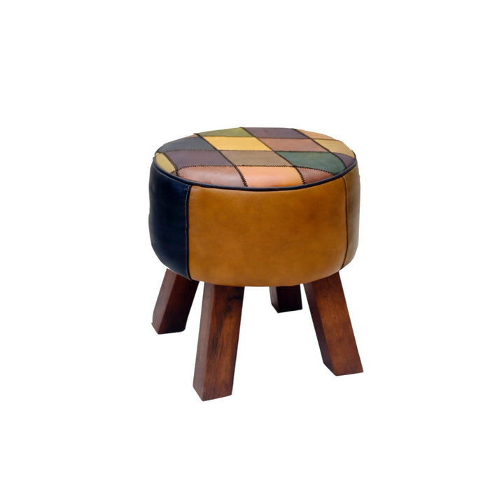 42CM LEATHER STOOL  Harlequin diamond pattern