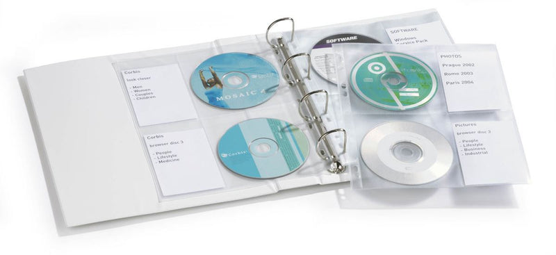 Durable CD/DVD Pockets | 2 Sided Wallet Index for 4 Disks | 10 Pack | A4 Clear