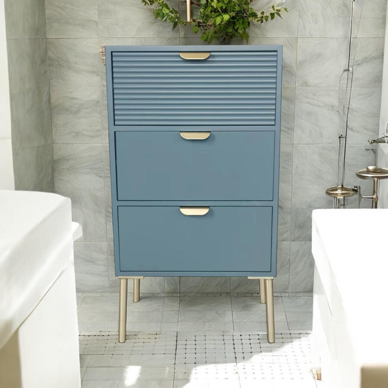 75CM BLUE WOODEN 3 DRAWER CHEST OF DRAWER
