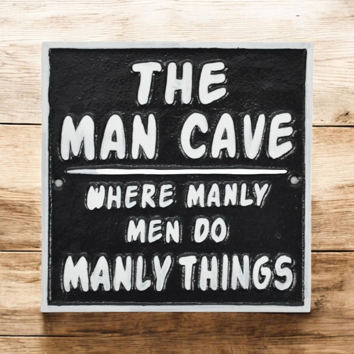 20CM CAST IRON THE MAN CAVE WALL SIGN