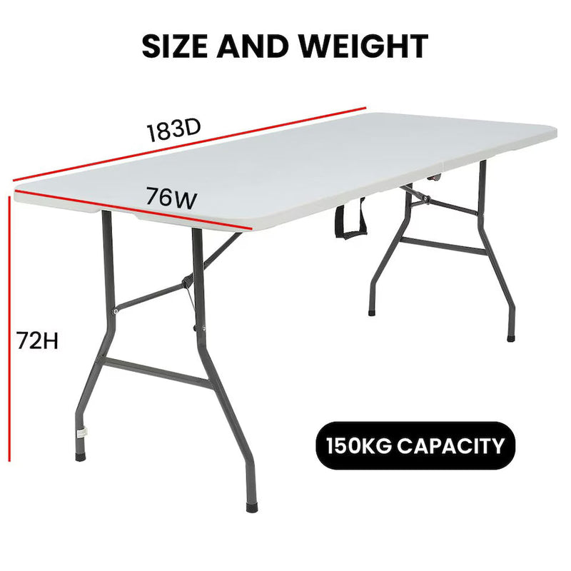 Alivio 6ft Folding Table Heavy Duty Trestle Table 180 x 70 x 74cm for Wedding Market Garden Party Picnic Indoor Outdoor - White
