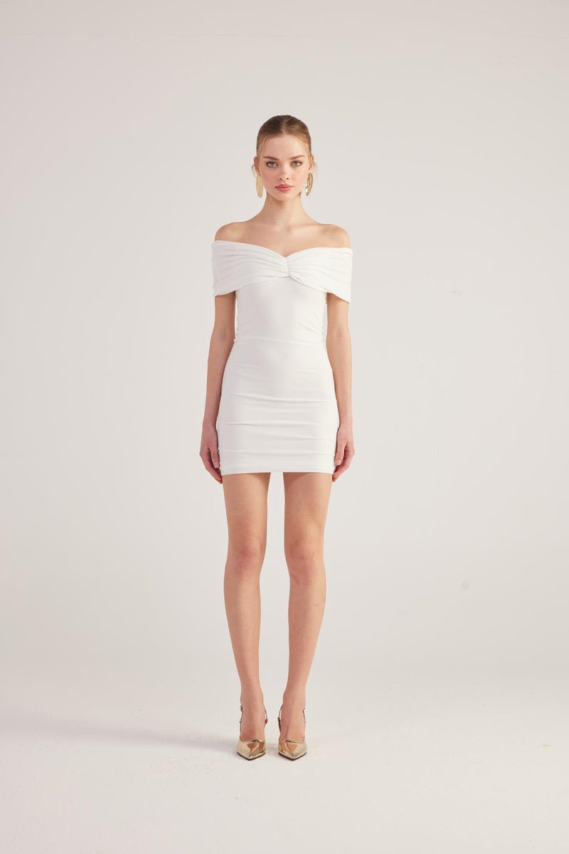 Muse White Bardot Neck Mini Dress
