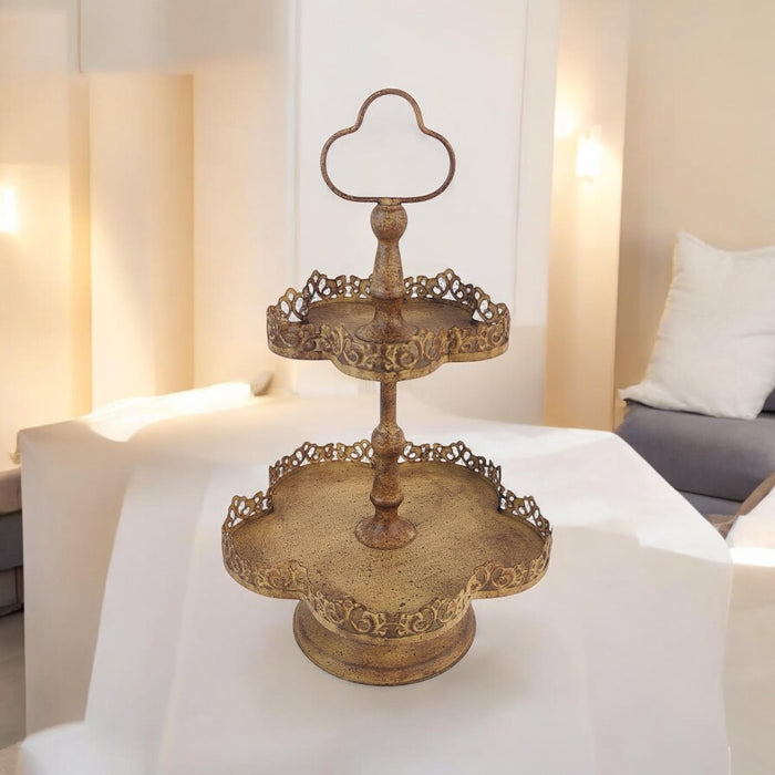 48CM RUSTY METAL 2 TIER CAKE STAND