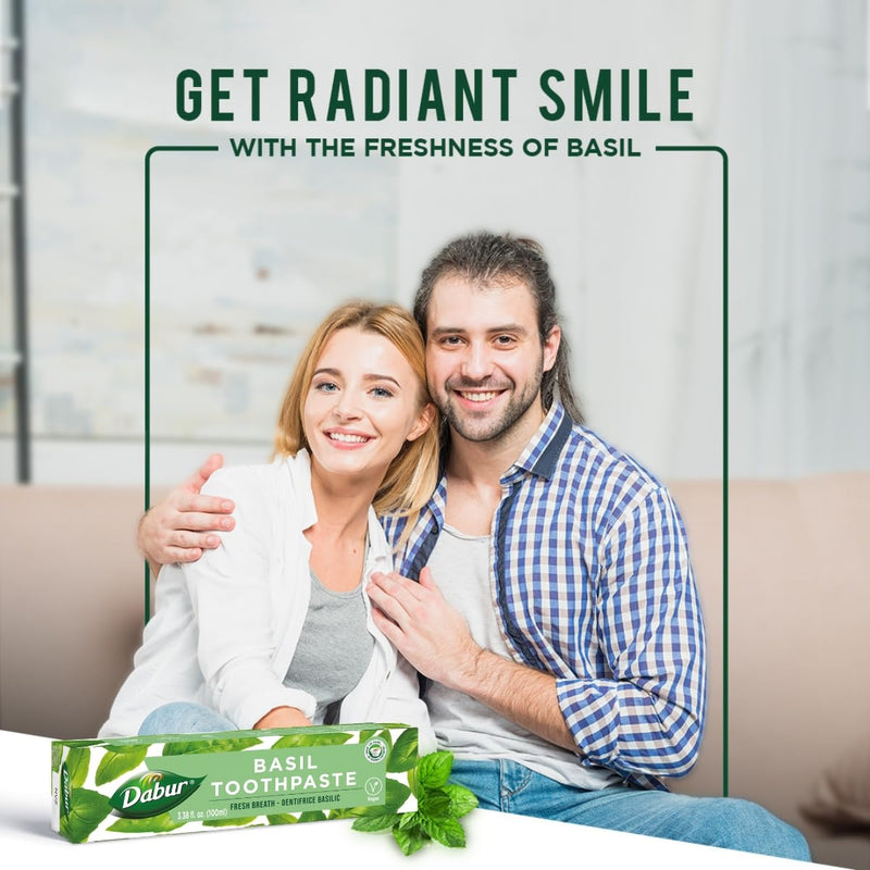 Dabur Herbal Toothpaste - Fluoride-Free Natural Oral Care with Basil 100ml (Pack of 3) | Fresh Breath