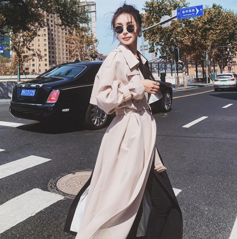 Stitching Contrast Windbreaker Mid-length Loose Coat