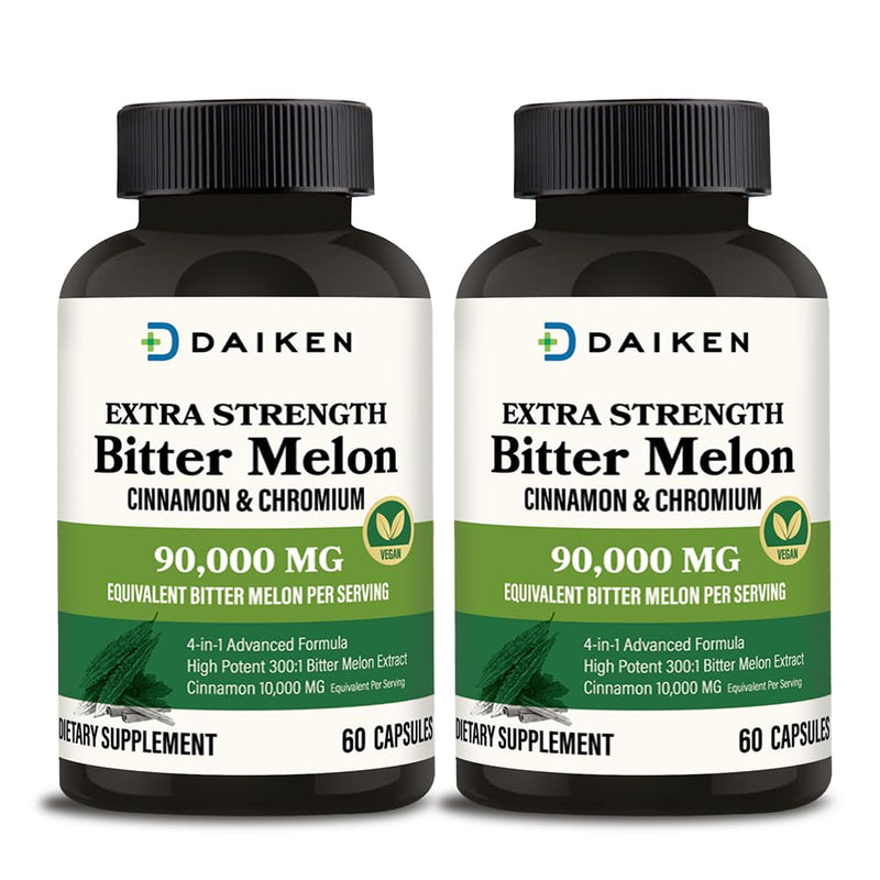 DAIKEN Bitter Melon with Cinnamon & Chromium – Extra Strength, 90,000 mg per Serving (Pack of 2, Vegetarian)