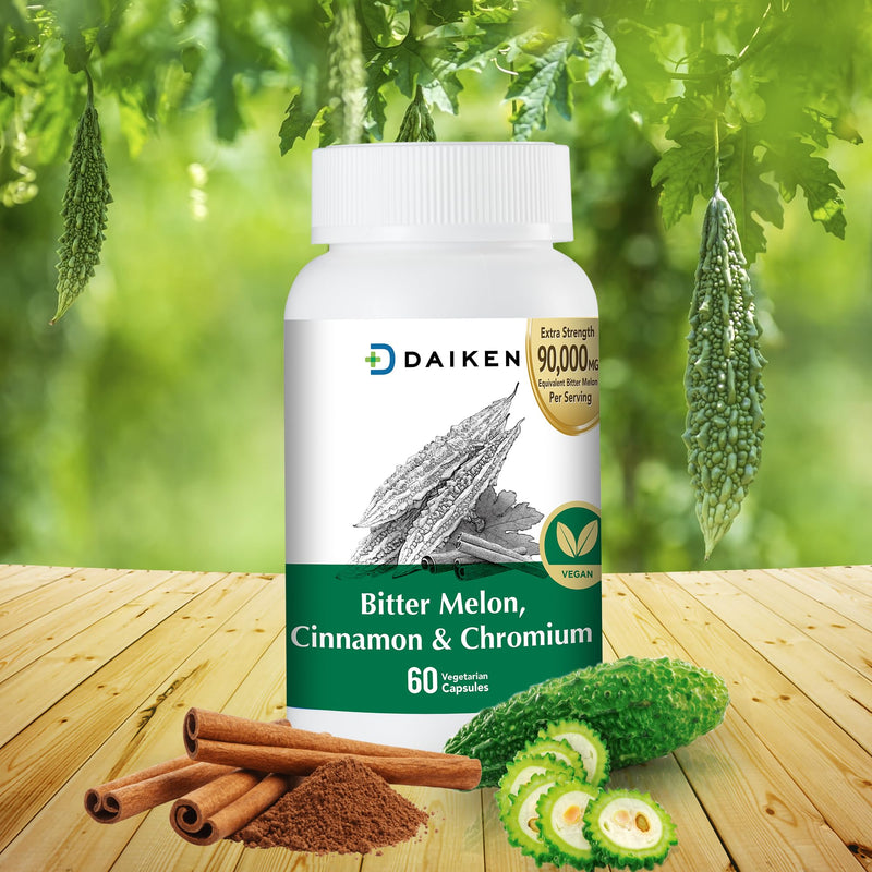 DAIKEN Bitter Melon with Cinnamon & Chromium – Extra Strength, 90,000 mg per Serving (Pack of 2, Vegetarian)
