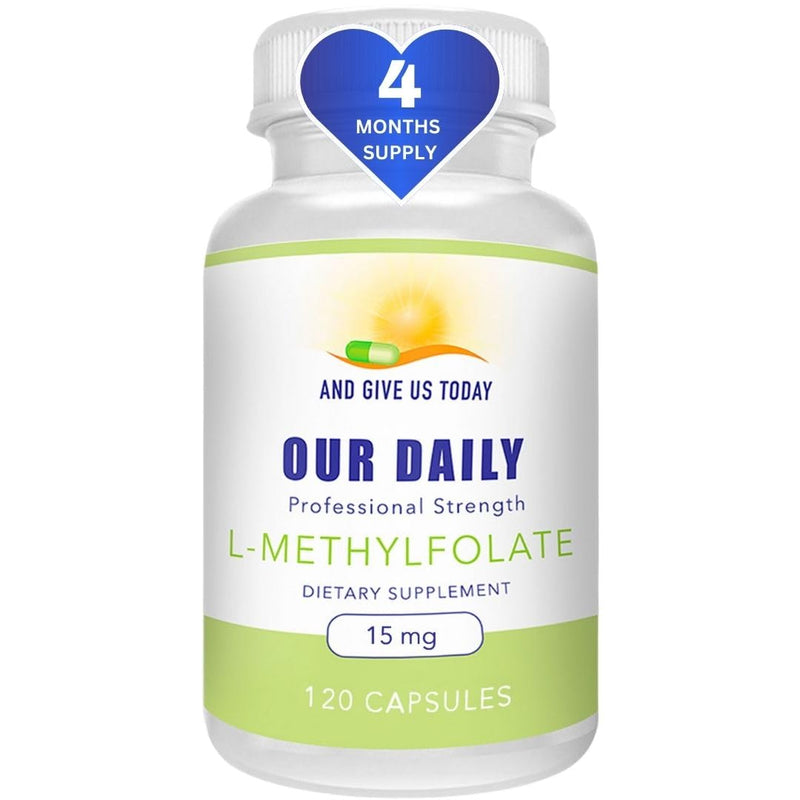 Daily L-Methylfolate 15 mg / 15000 mcg – 5-MTHF, Filler Free, Gluten Free, Non-GMO, Vegetarian Capsules (120) – 4 Months Supply