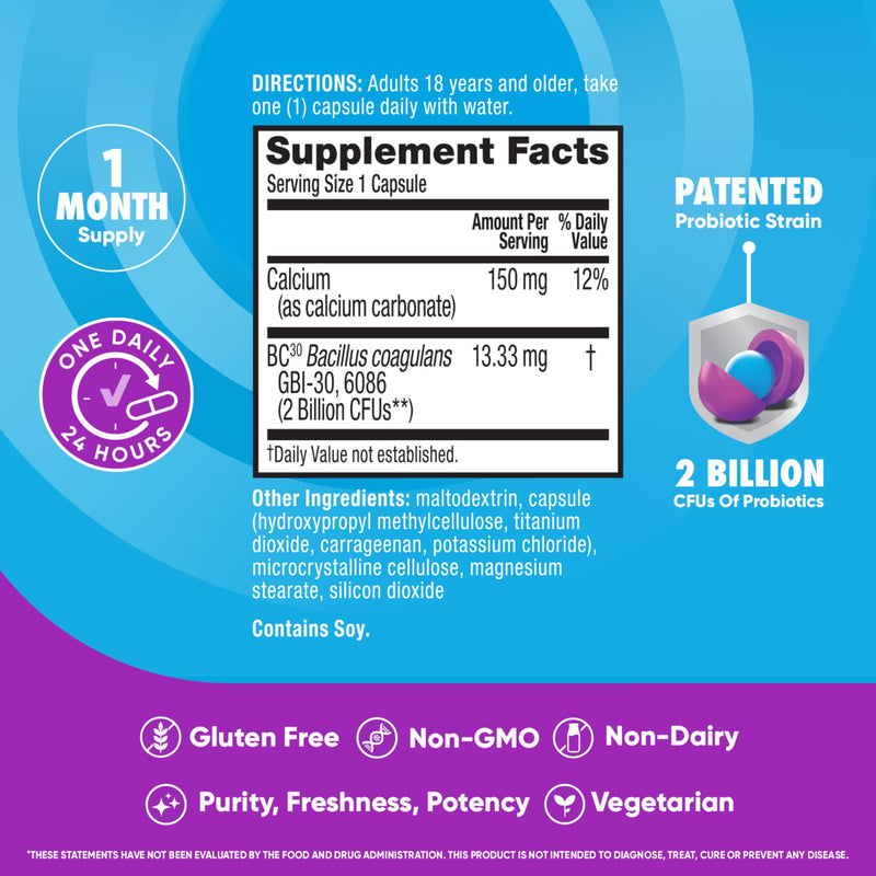 Daily Probiotic Capsule – Digestive Advantage (30 Capsules) | BC-30 2B CFUs, Gut Health