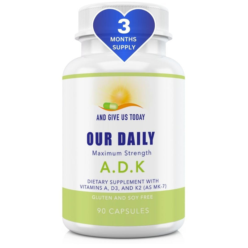 Daily Vites ADK Vitamin Supplement 5000 IU – 90 Caps (90 Day Supply) – High Potency A, D3 & K2-MK7 | Non-GMO, Gluten Free