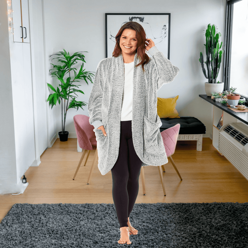 OLIVIA ROCCO Women's Shimmer Grey Cardi Gown Soft Touch Velour Luxury Loungewear Robe