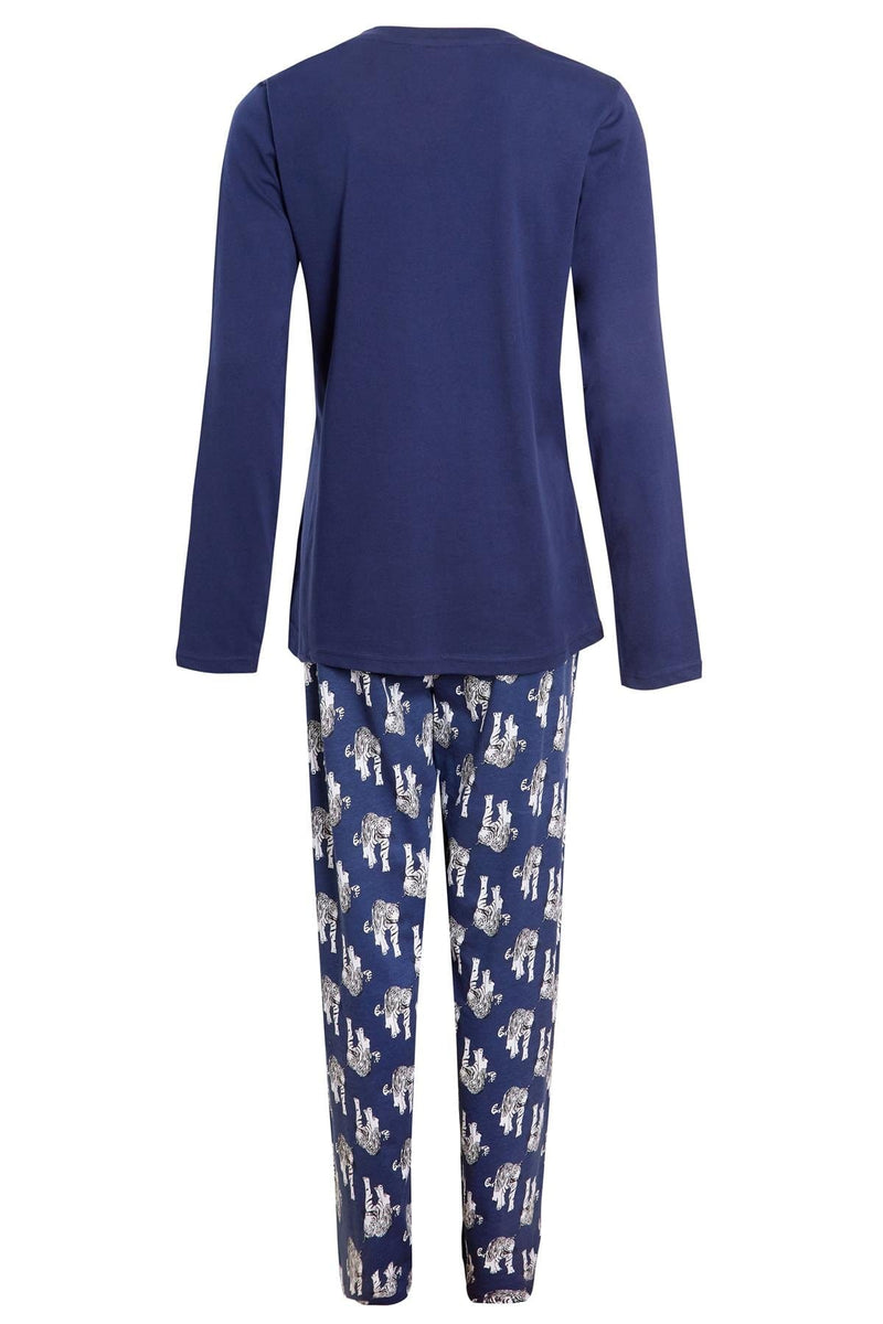 OLIVIA ROCCO Navy Tiger Print Pyjama Set For Women 100% Soft Cotton Relaxed Fit Nightwear