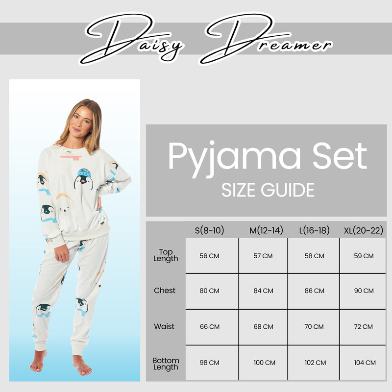 OLIVIA ROCCO Womens Soft Fleece Pyjama Set With Long Sleeve Penguins And Polar Bears