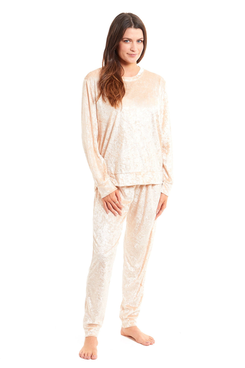OLIVIA ROCCO Women's Crushed Velvet Pyjama Set Top And Pants Soft Loungewear In Multiple