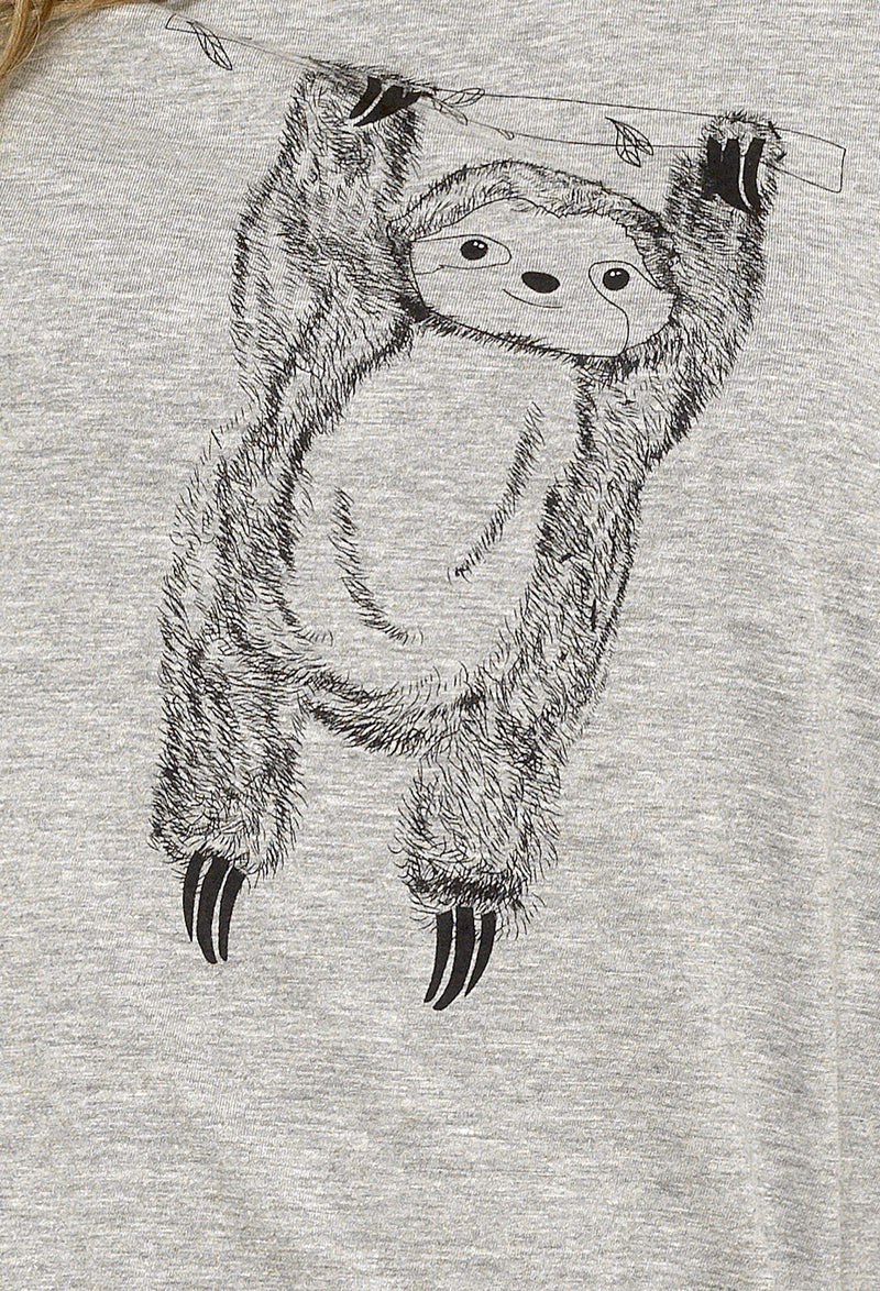 OLIVIA ROCCO Women's Grey Cotton Pyjama Set With Lazy Sloth Design Long Sleeve Sleepwear