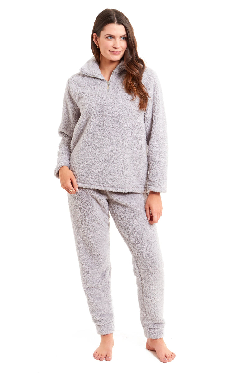 OLIVIA ROCCO Women's Teddy Fleece Lounge Set Zip Up Pyjama with Elasticated Waistband