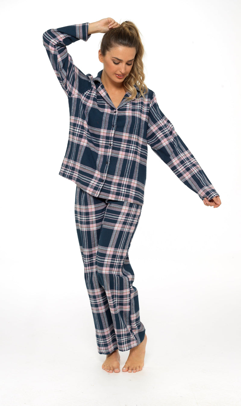 OLIVIA ROCCO Women's Flannelette Check Pyjama Set Soft Brushed Cotton Cosy Easy-Care Nightwear Set