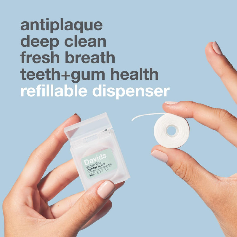 Davids Expanding Dental Floss – 2 Spools, 250+ No-Break Strands, Nano Hydroxyapatite