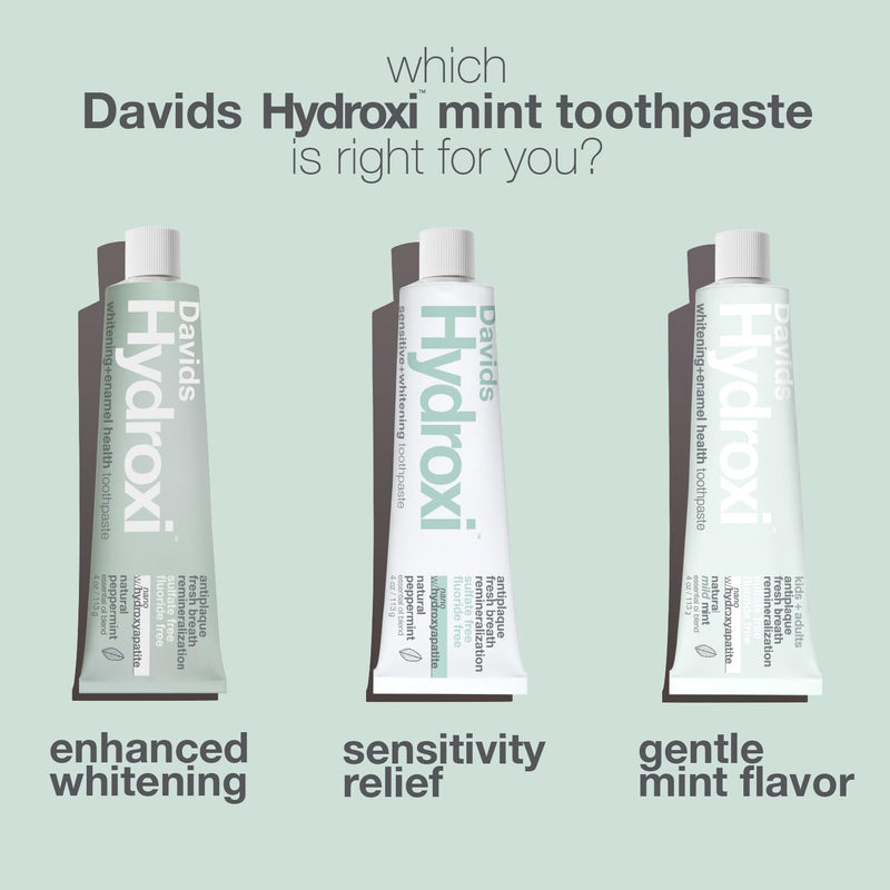 Davids Hydroxi Mild Mint Fluoride Free Nano Hydroxyapatite Toothpaste for Enamel Health & Whitening | SLS Free, Kid Friendly, Made in USA
