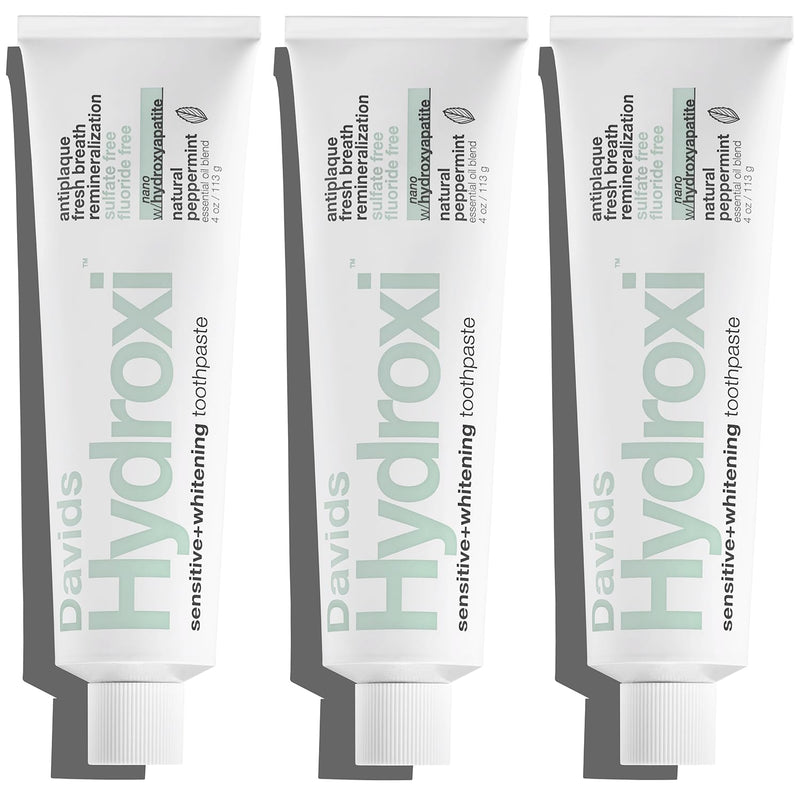 Davids Hydroxi Nano Hydroxyapatite Toothpaste - Fluoride Free, Whitening, Sensitive Relief, SLS Free, Made in USA (3 Pack)