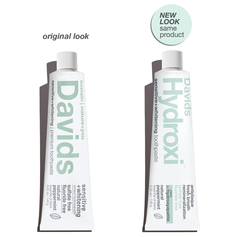 Davids Hydroxi Nano Hydroxyapatite Toothpaste – Remineralize Enamel, Sensitive Relief, Whitening | SLS Free, Made in USA