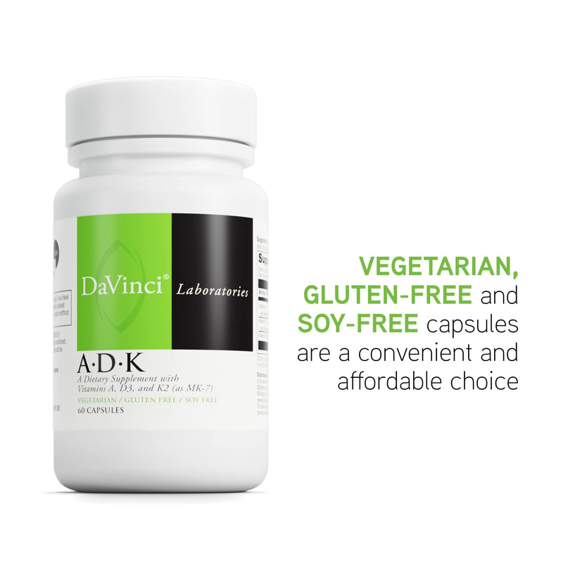 DAVINCI Labs ADK – Bone & Heart Health Support with Vitamins A, D3 & K2 (MK-7) – 60 Capsules