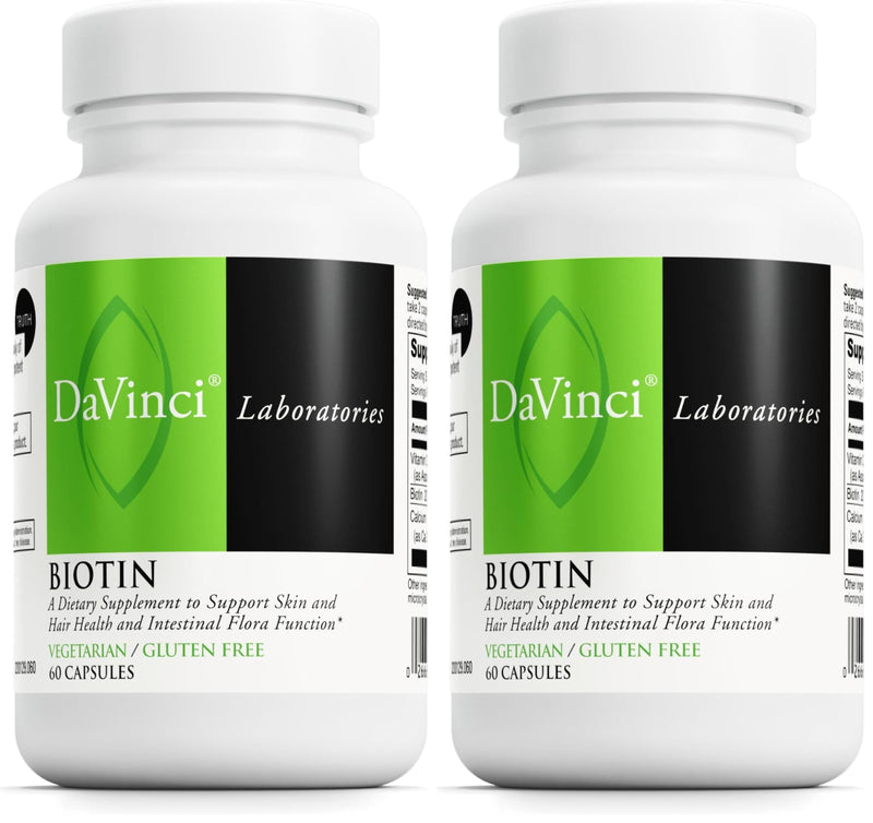 DAVINCI Labs Biotin – Skin, Hair & Nail Health + Intestinal Flora Support – 60 Capsules (Pack of 2)
