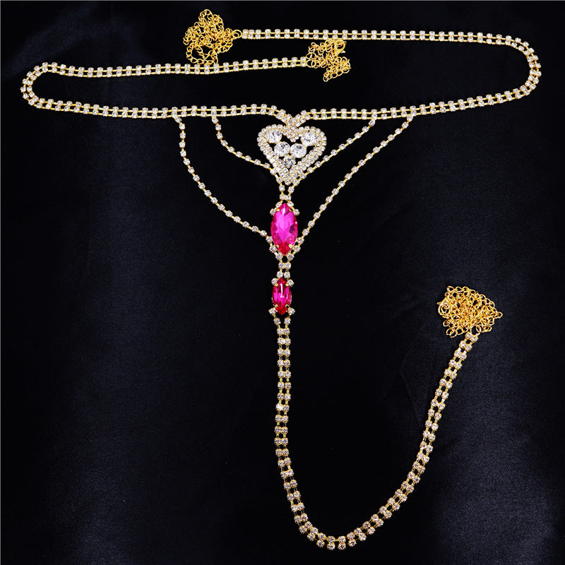 White Gem Heart-shaped Rhinestone Body Chains T-back