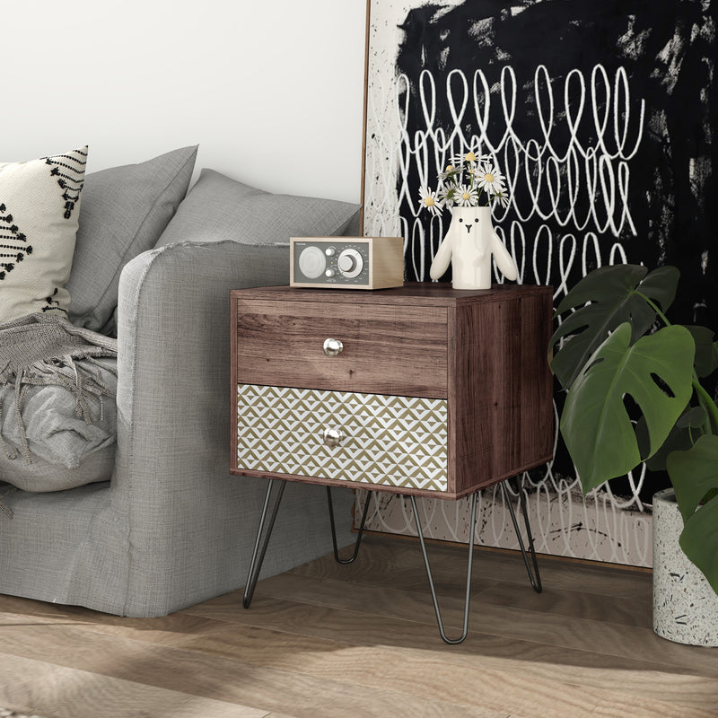 HOMCOM 2-Drawer Nightstand, Sofa Bedside Table for Living Room, Bedroom