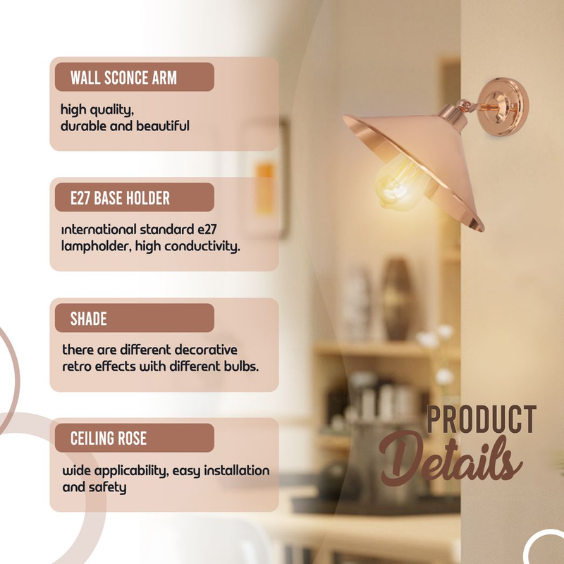 Rose Gold Retro Metal Lamp Electroplated Finish E27 lamp