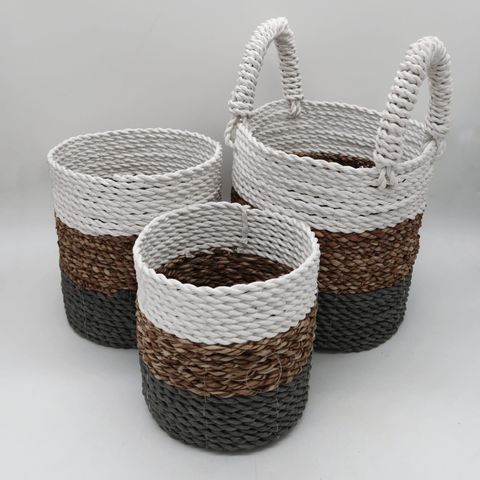 Set of 3 Soft Grey Seagrass Storage Baskets 14-16-17 cm