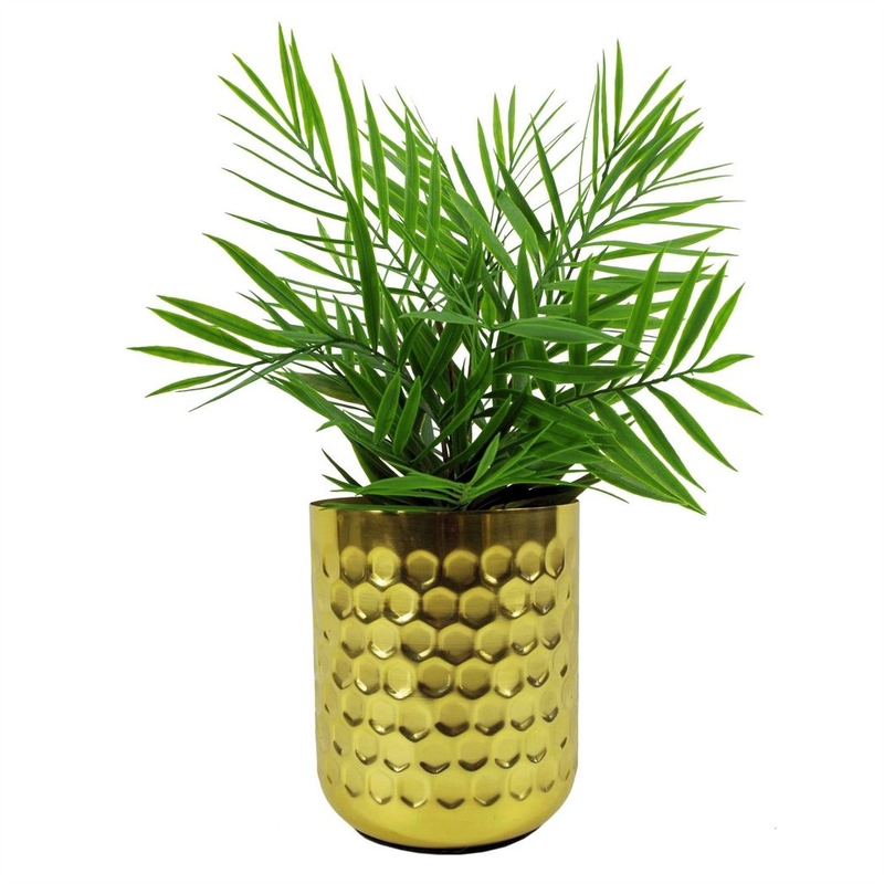22cm Ceramic Planter Copper Band with Artificial Green Mosaic Plant