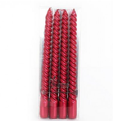 Set of 4 Red Metallic Spiral Taper Candles – 25cm
