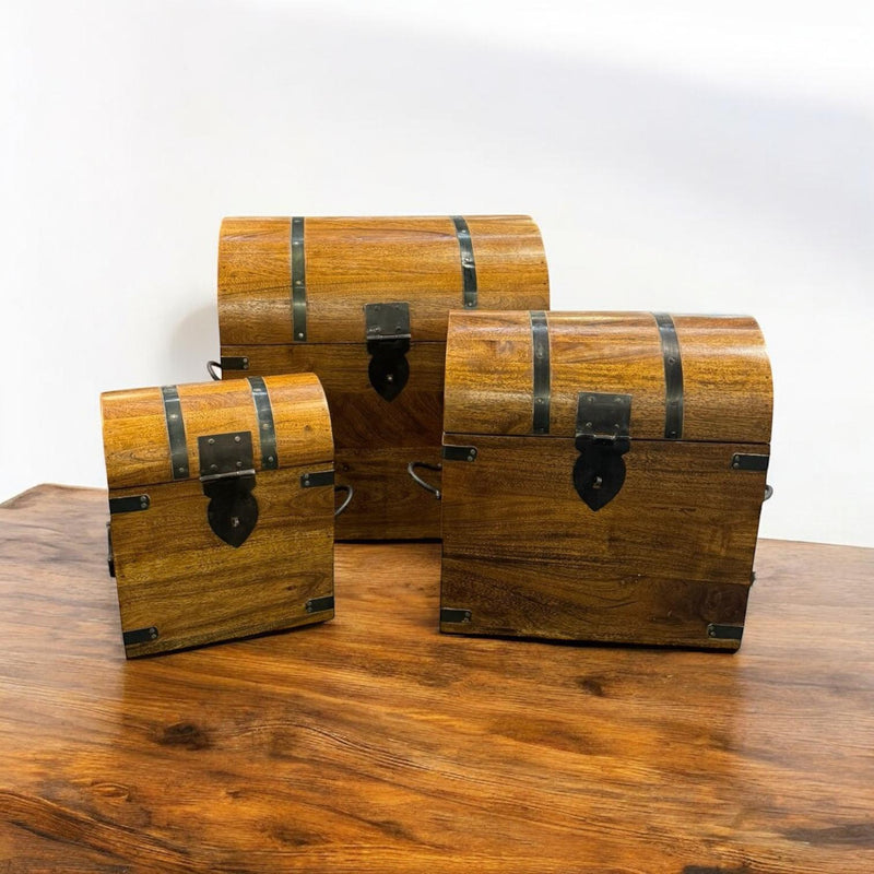 45CM SET 3 WOODEN CHESTS