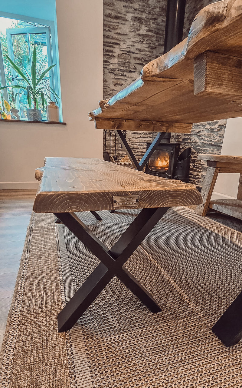 Bench For Dining Table Live / Waney Edge With Metal X Legs