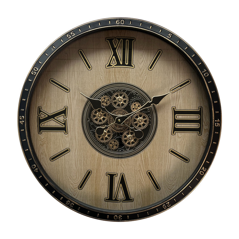 AcaciaHome Durable Gear Wall Clock with Moving Gears, Roman Numerals, Art Deco Skeleton Design, Elegant Home or Office Décor for Living Room, Hallway, Dining Room