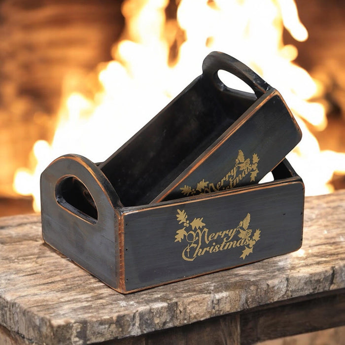 SET 2 BLACK WOODEN CRATES