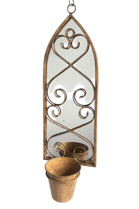 56cm RUSTY WALL MIRROR WITH SINGLE PLANTER