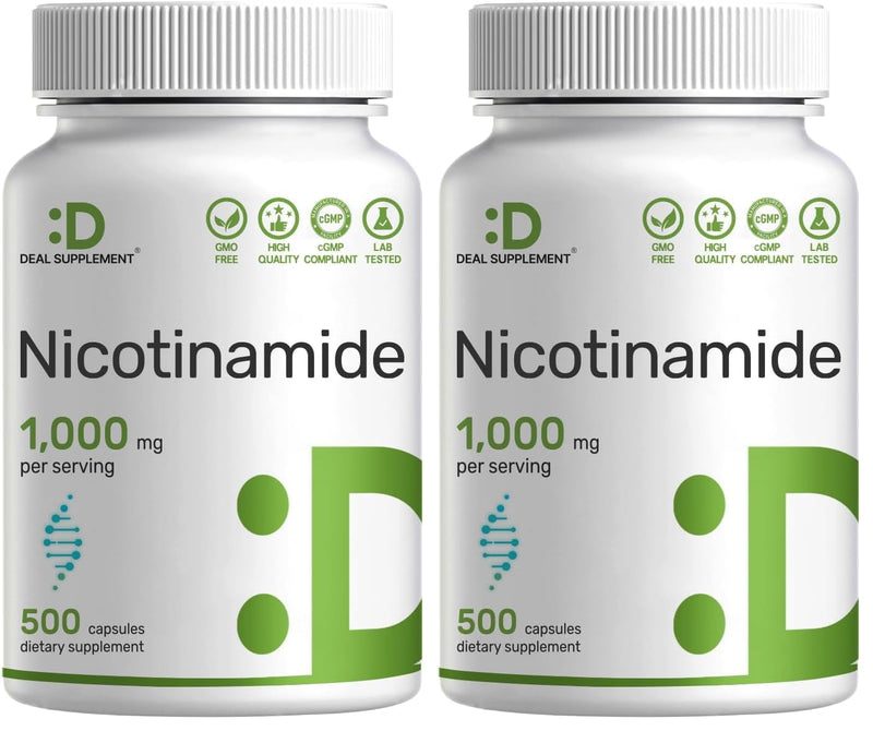 DEAL SUPPLEMENT Vitamin B3 Nicotinamide 1,000mg – 500 Capsules, Flush Free, Non-GMO