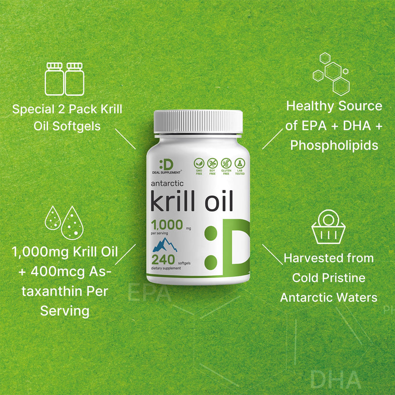DEAL SUPPLEMENT Antarctic Krill Oil 2 Pack – 1,000mg/Serving, 480 Softgels
