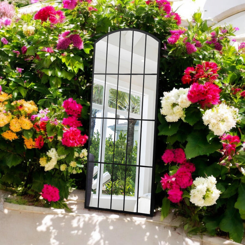 Decorative Garden Wall Mirror - Cast Iron/Metal - L2 x W75 x H170 cm - Black - InStock