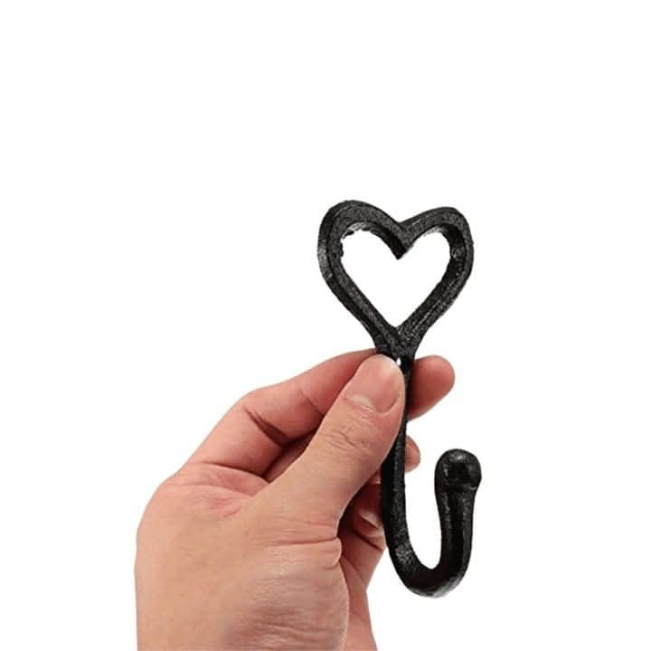 5 Heart Shaped Wrought Iron Coat Hooks – Rustic Wall Mounted Hooks