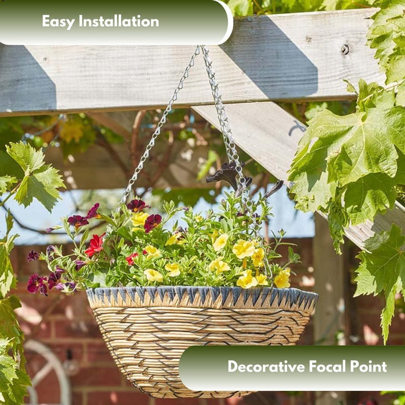 35cm Pre-Lined Rattan Hanging Basket Planter with Chain