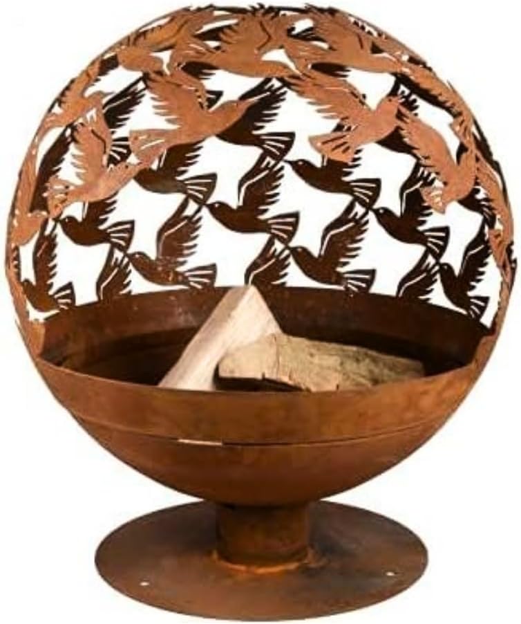 Bird Design Fire Pit 64cm Outdoor Metal Fire Globe Heater