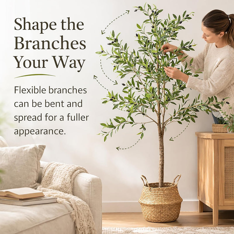 6 ft Artificial Olive Tree with Woven Basket Indoor Plant