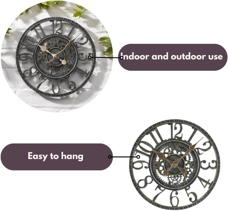Vintage Open Face Outdoor Wall Clock 30cm Slate Effect