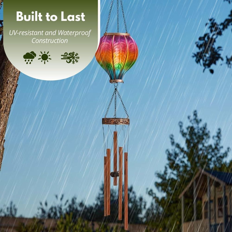 Solar Hot Air Balloon Wind Chime with LED Flame Light
