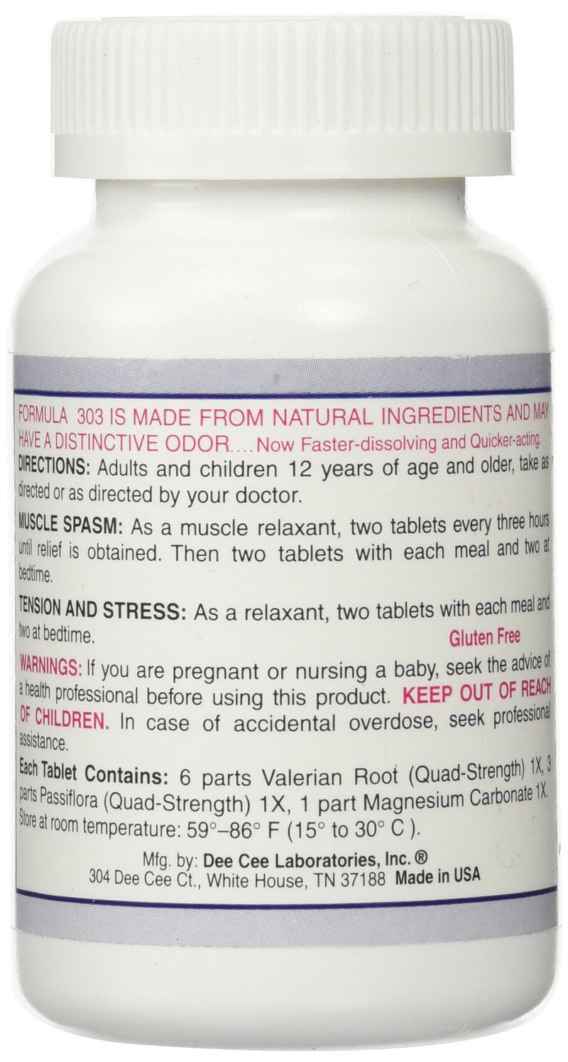 Dee Cee Laboratories Formula 303 Maximum Strength All-Natural Relaxant Tablets (250 Count) – Magnesium, Valerian Root, Passion Flower